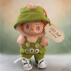 130, 3 Piece Green Gloves Happy Corduroy Outfit for Labubu Doll(No Doll)